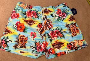 George Men's Swim Trunks Size XL 40-42 Blue Tropical Hawaiian Board Shorts